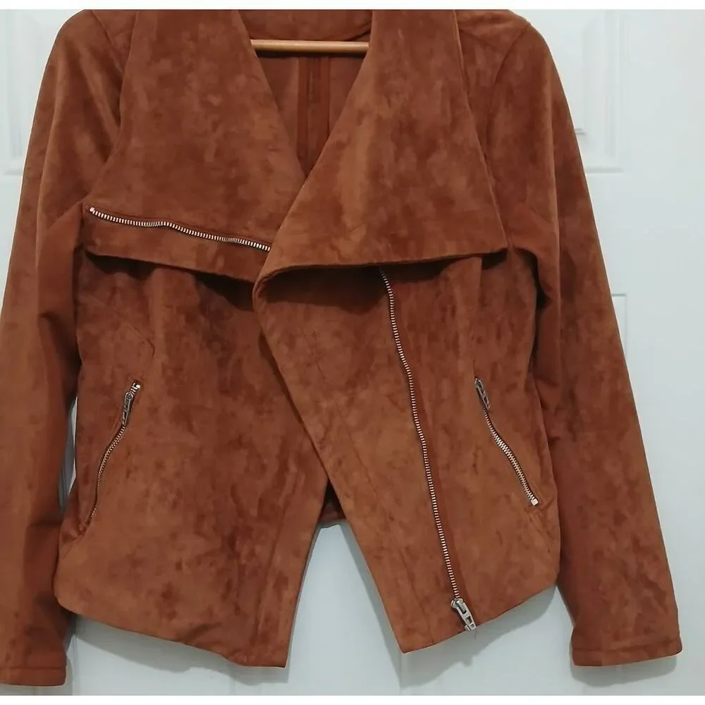 Blank nyc womens large rust brown faux suede leather fall jacket